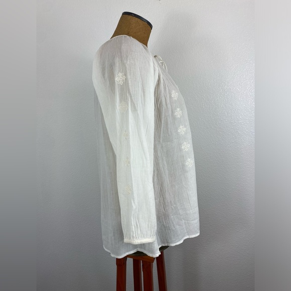 Joie Womens Peasant Blouse White Embroidered Embellished In Sequence M Tie Neck - Picture 6 of 15